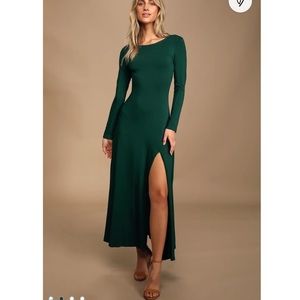 Lulus Large Swept Away Forest Green Long Sleeve Maxi Dress